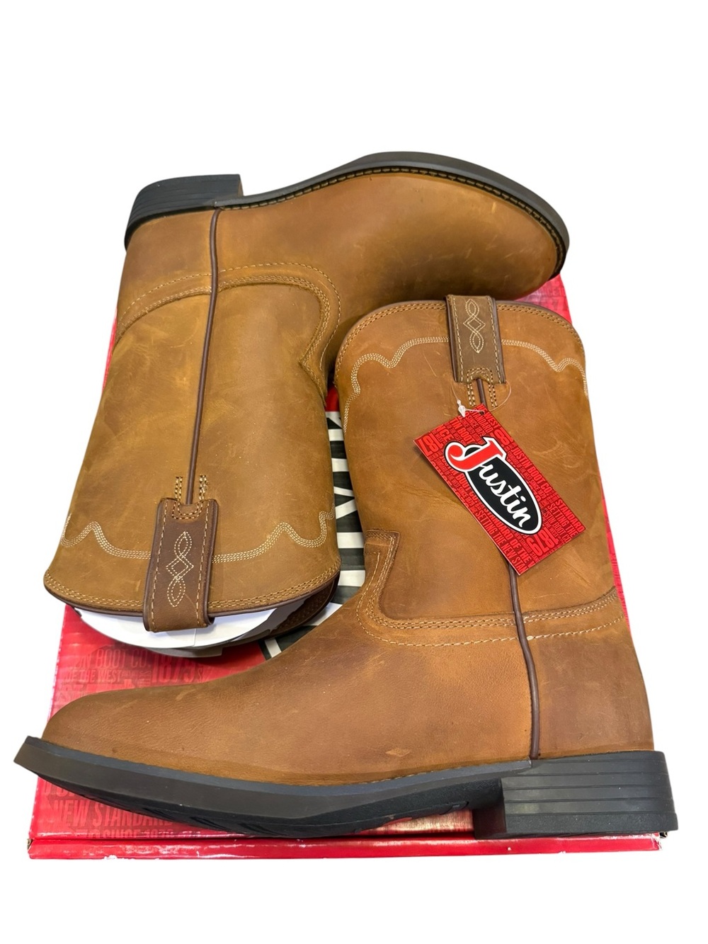 Justin Jeb Apache Cowhide Roper Boots Tan Style 3902 Men’s Size 10 D NWT $189.99 - Picture 7 of 14